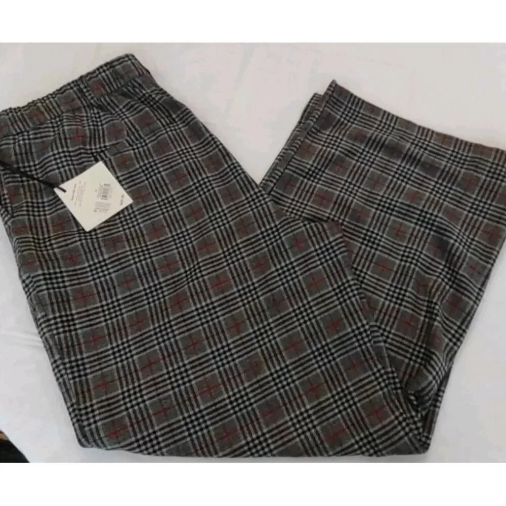 Ava & Viv Women High Rise Wide Leg Trousers Gray Plaid Plus Size 18 Stretch - Picture 13 of 15